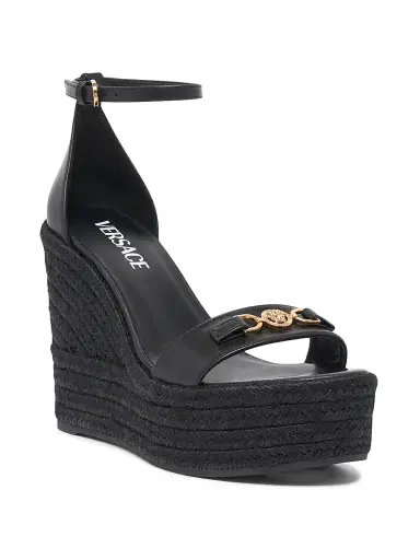Versace Women's Medusa 120MM Leather Espadrille Sandals - Black Gold - Size 10 | Thumbnail 3 Versace Women's Medusa 120MM Leather Espadrille Sandals - Black Gold - Size 10 | Thumbnail 3