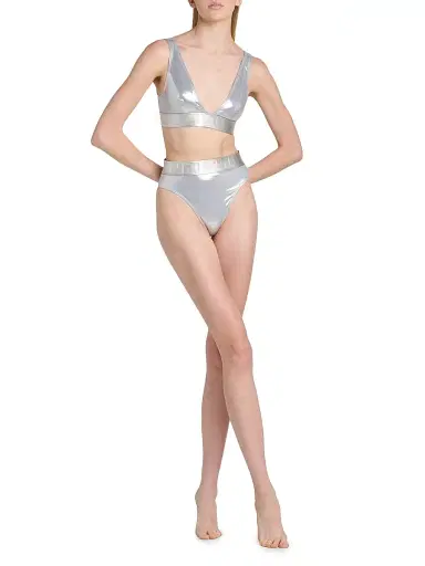 Versace Women's Laminated Metallic High-Waisted Bikini Bottom | Thumbnail 2 Versace Women's Laminated Metallic High-Waisted Bikini Bottom | Thumbnail 2