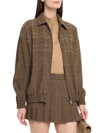 Golden Goose Women's Journey Plaid Wool Bomber Jacket - Brown - Size 8 | Thumbnail 3