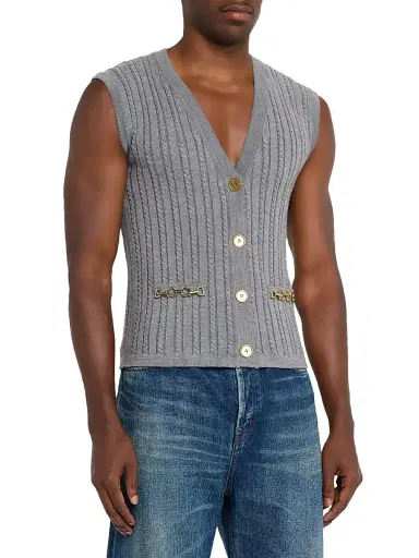 Golden Goose Men's Journey Cable-Knit Sweater Vest - Grey - Size XXS | Thumbnail 3
