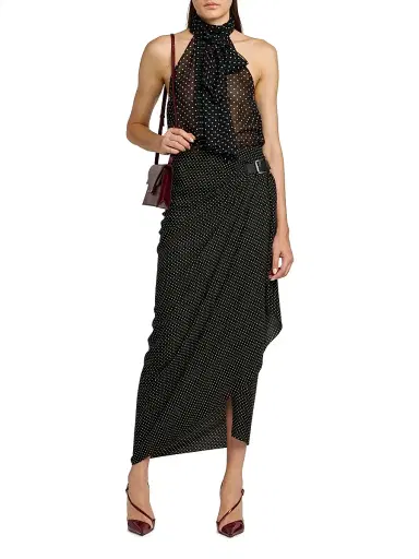 Tom Ford Women's Polka Dot Tieneck Sleeveless Silk Top - Black Off White - Size 10 | Thumbnail 2
