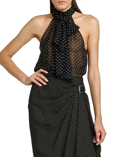Tom Ford Women's Polka Dot Tieneck Sleeveless Silk Top - Black Off White - Size 10 | Thumbnail 3