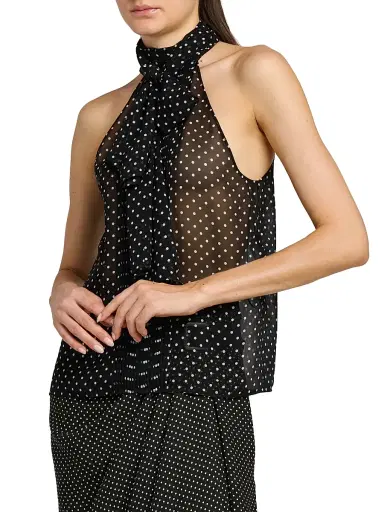 Tom Ford Women's Polka Dot Tieneck Sleeveless Silk Top - Black Off White - Size 10 | Thumbnail 4