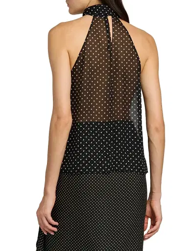 Tom Ford Women's Polka Dot Tieneck Sleeveless Silk Top - Black Off White - Size 10 | Thumbnail 5