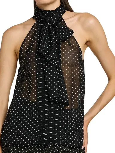 Tom Ford Women's Polka Dot Tieneck Sleeveless Silk Top - Black Off White - Size 10 | Thumbnail 6