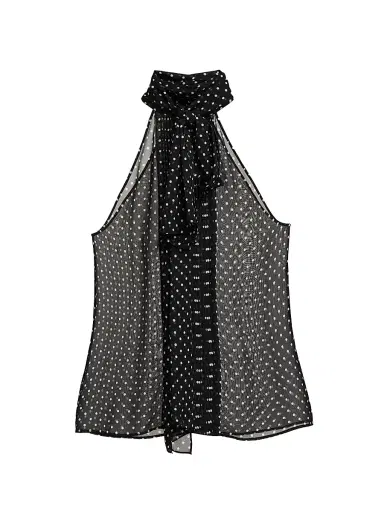 Tom Ford Women's Polka Dot Tieneck Sleeveless Silk Top - Black Off White - Size 10 | Thumbnail 1