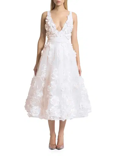 Zhivago Women's Odette Floral Applique Tea-Length Dress - Ivory - Size 12 | Thumbnail 3 Zhivago Women's Odette Floral Applique Tea-Length Dress - Ivory - Size 12 | Thumbnail 3