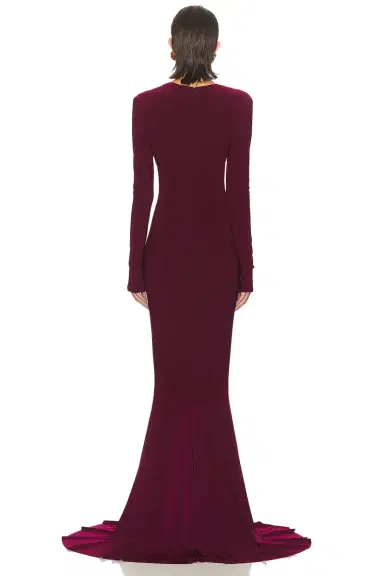 Norma Kamali Long Sleeve V Neck Shirred Front Fishtail Gown | Thumbnail 3 Norma Kamali Long Sleeve V Neck Shirred Front Fishtail Gown | Thumbnail 3