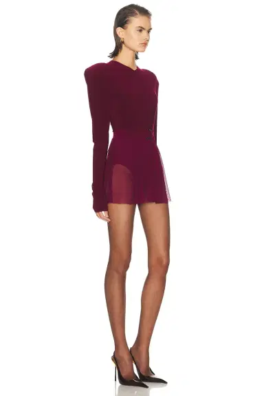 Norma Kamali Long Sleeve Shoulder Pad V Neck Flared Pickleball Dress | Thumbnail 2 Norma Kamali Long Sleeve Shoulder Pad V Neck Flared Pickleball Dress | Thumbnail 2