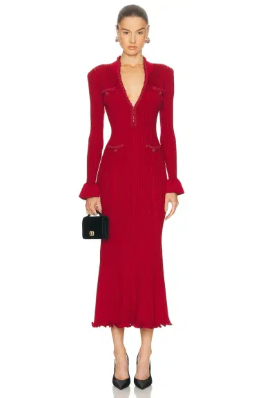 self-portrait Pearl Trim Midi Dress | Thumbnail 1