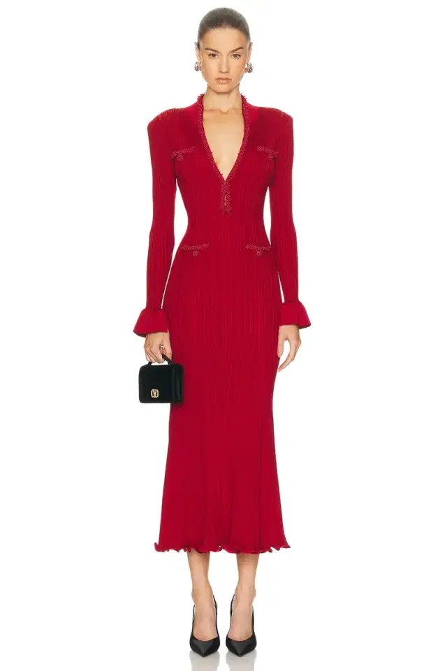 self-portrait Pearl Trim Midi Dress