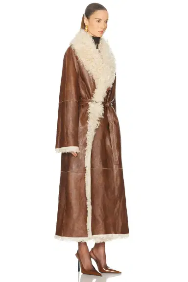 Magda Butrym Long Belted Shearling Reversible Coat | Thumbnail 3 Magda Butrym Long Belted Shearling Reversible Coat | Thumbnail 3