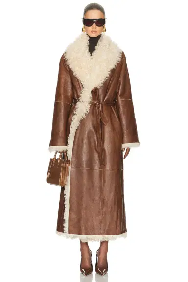 Magda Butrym Long Belted Shearling Reversible Coat | Thumbnail 1 Magda Butrym Long Belted Shearling Reversible Coat | Thumbnail 1