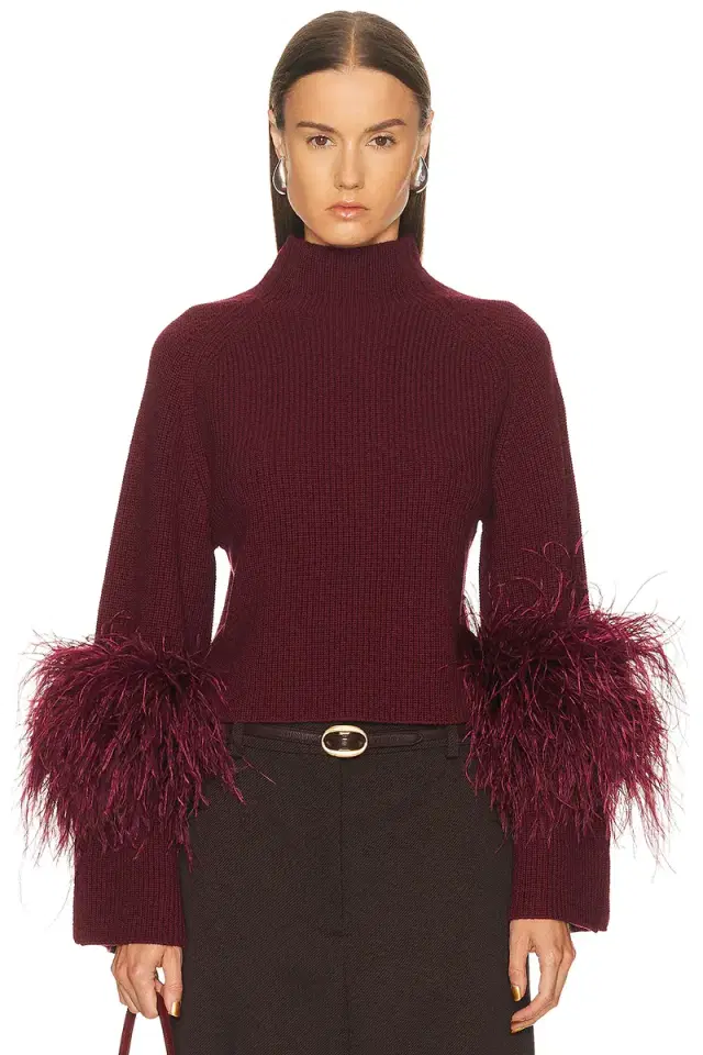LaPointe Merino Mock Neck Classic Feather Sweater