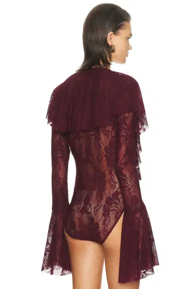 Norma Kamali Long Sleeve Deep V Ruffle Bodysuit | Thumbnail 4