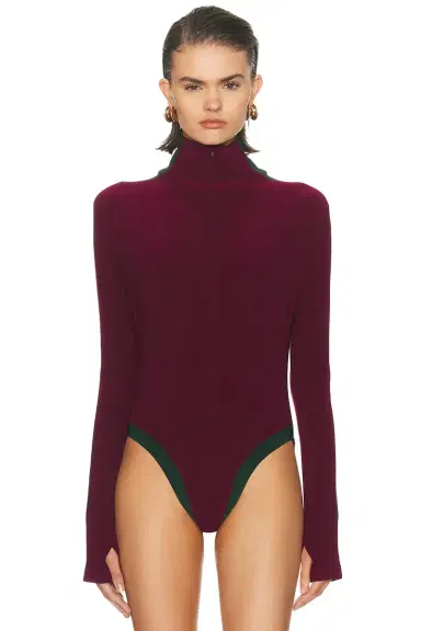 Norma Kamali Side Stripe Zip Front Long Sleeve Turtleneck Bodysuit | Thumbnail 2 Norma Kamali Side Stripe Zip Front Long Sleeve Turtleneck Bodysuit | Thumbnail 2