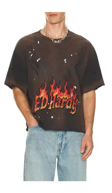 Ed Hardy By Appointment Only Eagle Flame Cropped Boxy Tee | Thumbnail 1