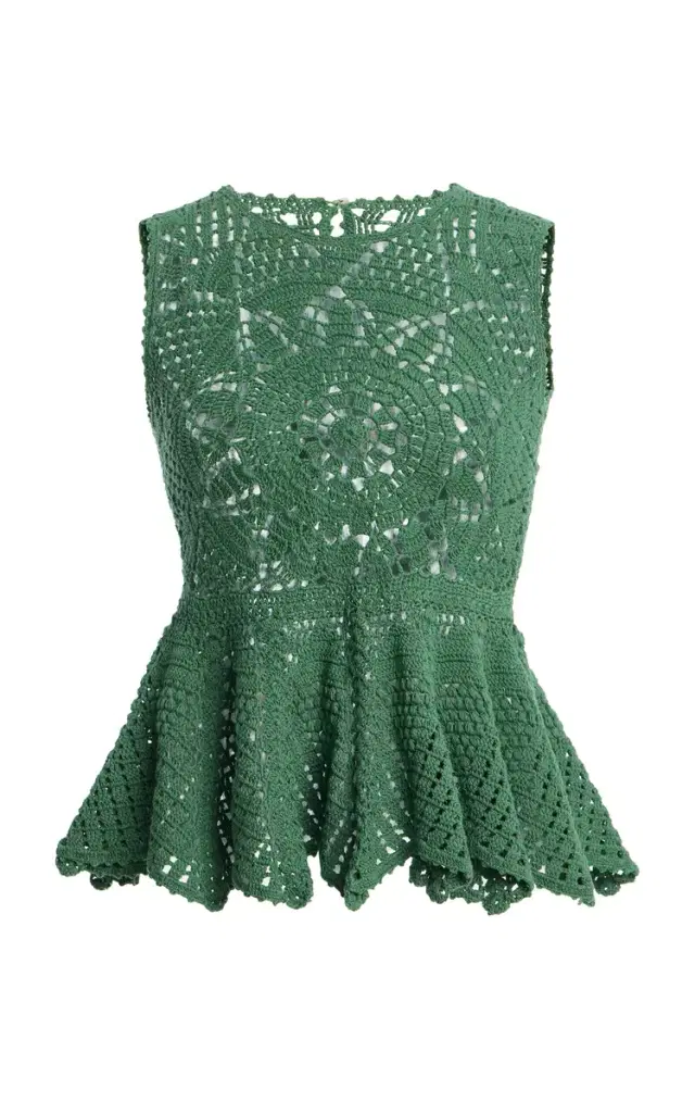 Ulla Johnson Cora Hand-Crocheted Cotton Peplum Top