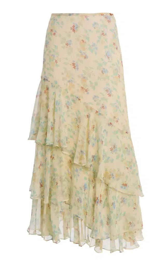 Ulla Johnson Meadow Floral Crinkled Silk Chiffon Midi Skirt