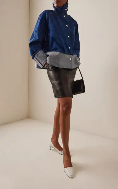 Brandon Maxwell The Wells Cotton Cuffed Denim Trapeze Jacket | Thumbnail 2 Brandon Maxwell The Wells Cotton Cuffed Denim Trapeze Jacket | Thumbnail 2