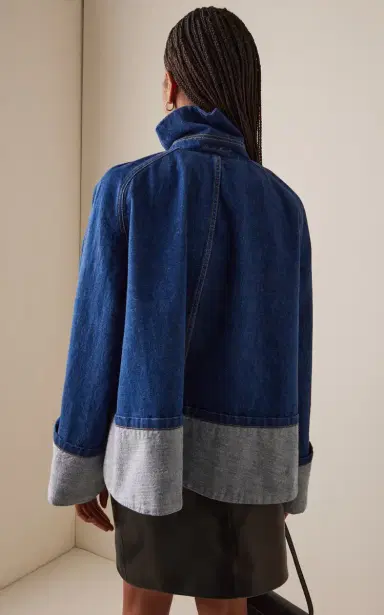 Brandon Maxwell The Wells Cotton Cuffed Denim Trapeze Jacket | Thumbnail 4 Brandon Maxwell The Wells Cotton Cuffed Denim Trapeze Jacket | Thumbnail 4