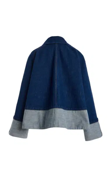 Brandon Maxwell The Wells Cotton Cuffed Denim Trapeze Jacket | Thumbnail 5 Brandon Maxwell The Wells Cotton Cuffed Denim Trapeze Jacket | Thumbnail 5