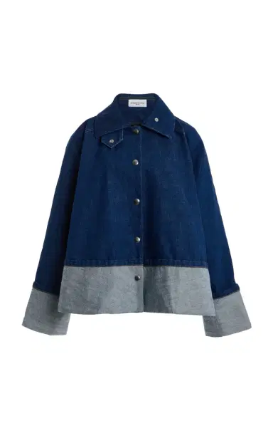 Brandon Maxwell The Wells Cotton Cuffed Denim Trapeze Jacket | Thumbnail 7 Brandon Maxwell The Wells Cotton Cuffed Denim Trapeze Jacket | Thumbnail 7