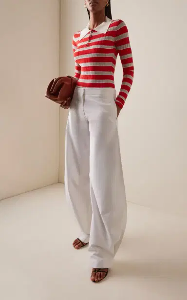 Brandon Maxwell The Joni Striped Silk-Cashmere Polo Top | Thumbnail 4 Brandon Maxwell The Joni Striped Silk-Cashmere Polo Top | Thumbnail 4