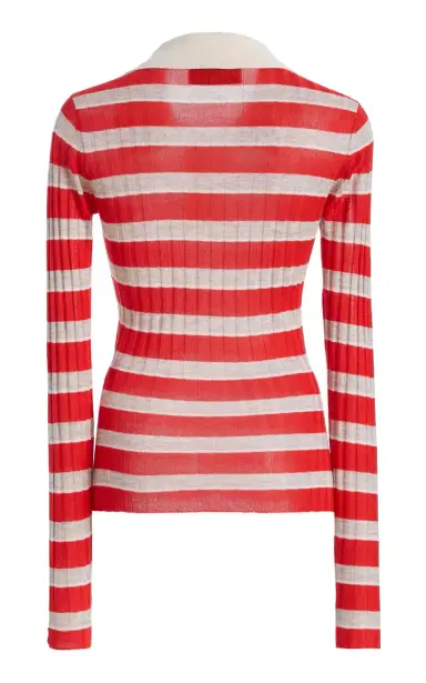 Brandon Maxwell The Joni Striped Silk-Cashmere Polo Top | Thumbnail 6 Brandon Maxwell The Joni Striped Silk-Cashmere Polo Top | Thumbnail 6