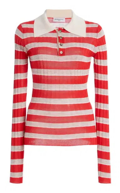 Brandon Maxwell The Joni Striped Silk-Cashmere Polo Top | Thumbnail 9 Brandon Maxwell The Joni Striped Silk-Cashmere Polo Top | Thumbnail 9