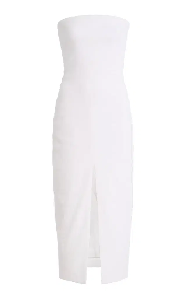 The Ames Strapless Linen-Blend Midi Dress