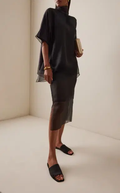 Brandon Maxwell The Brett Sheer-Overlay Silk Midi Skirt | Thumbnail 3