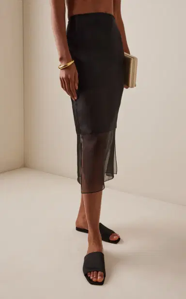 Brandon Maxwell The Brett Sheer-Overlay Silk Midi Skirt | Thumbnail 4
