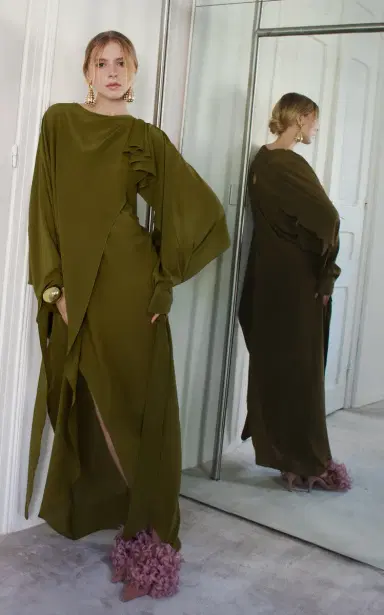 Harithand Eileen Draped Silk Crepe De Chine Caftan Dress | Thumbnail 2 Harithand Eileen Draped Silk Crepe De Chine Caftan Dress | Thumbnail 2