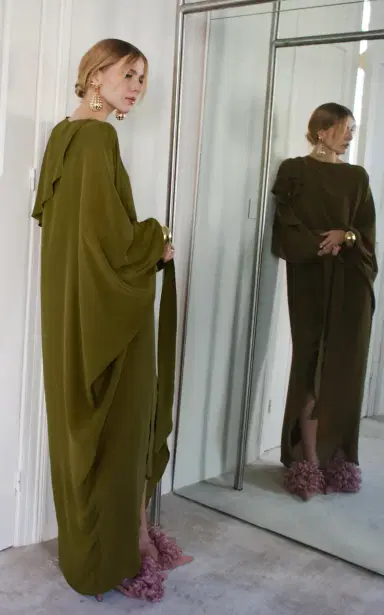 Harithand Eileen Draped Silk Crepe De Chine Caftan Dress | Thumbnail 3 Harithand Eileen Draped Silk Crepe De Chine Caftan Dress | Thumbnail 3