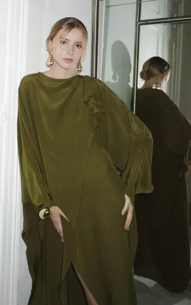 Harithand Eileen Draped Silk Crepe De Chine Caftan Dress | Thumbnail 4 Harithand Eileen Draped Silk Crepe De Chine Caftan Dress | Thumbnail 4