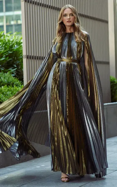 SemSem Pleated Silk-Lamé Caftan Dress | Thumbnail 2