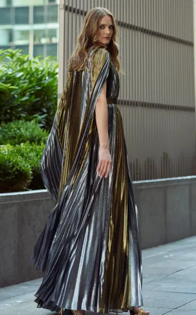 SemSem Pleated Silk-Lamé Caftan Dress | Thumbnail 3