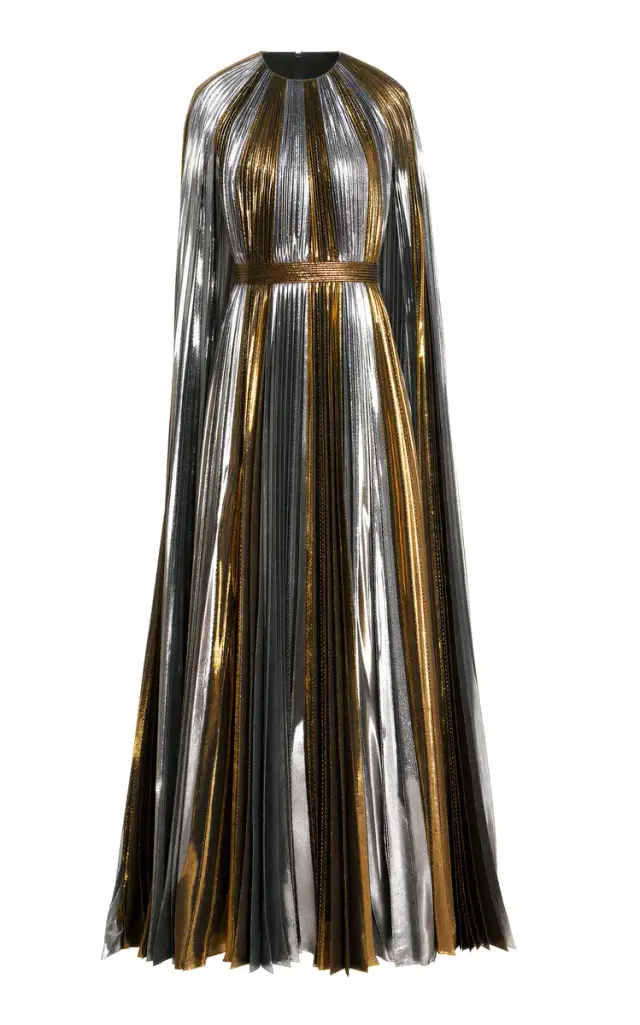 Pleated Silk-Lamé Caftan Dress