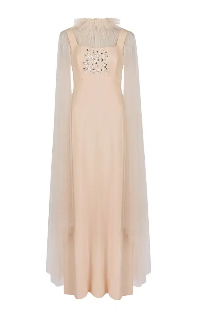 Embellished Crepe-Tulle Gown