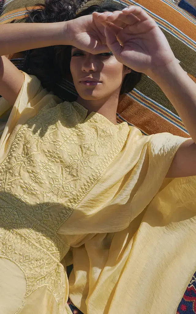 Hand-Embellished Chiffon Caftan Dress