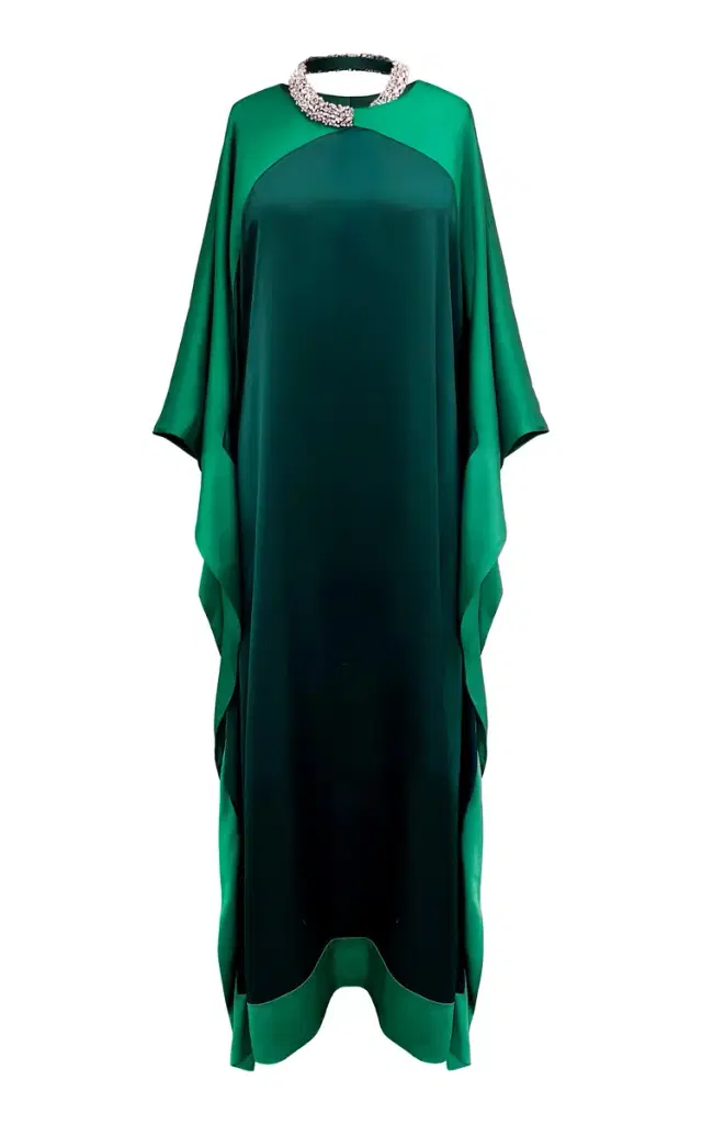 Embellished Color-Blocked Silk Caftan Dress