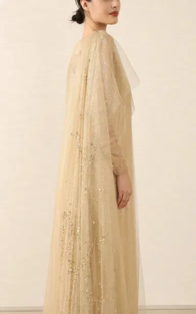 Mauzan Cape-Detailed Embellished Tulle Caftan Dress | Thumbnail 3