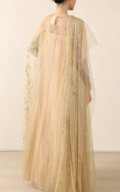 Mauzan Cape-Detailed Embellished Tulle Caftan Dress | Thumbnail 5