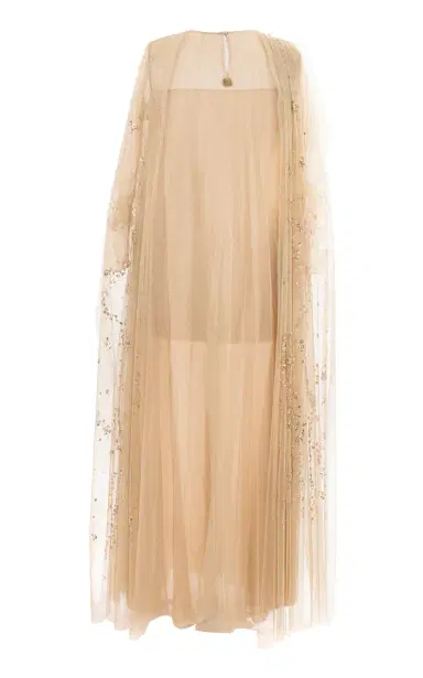 Mauzan Cape-Detailed Embellished Tulle Caftan Dress | Thumbnail 9