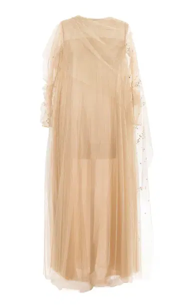 Mauzan Cape-Detailed Embellished Tulle Caftan Dress | Thumbnail 1