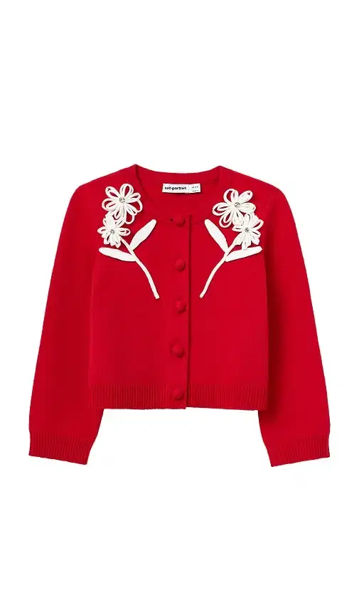 self-portrait Kids Cotton Flower Trim Cardigan