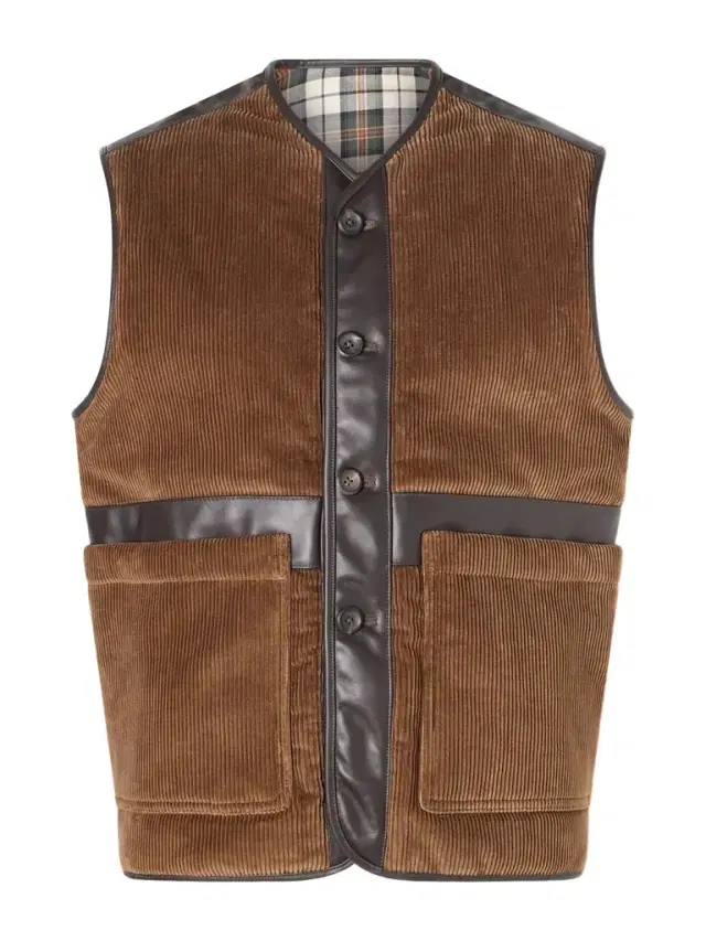 Padded Leather-Trimmed Cotton-Corduroy Gilet - Men