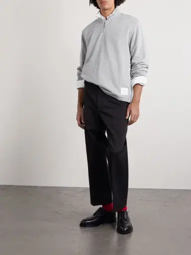 Thom Browne Logo-Appliquéd Cotton-Jersey Half-Zip Sweatshirt - Men | Thumbnail 2 Thom Browne Logo-Appliquéd Cotton-Jersey Half-Zip Sweatshirt - Men | Thumbnail 2