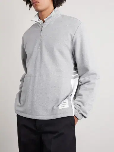 Thom Browne Logo-Appliquéd Cotton-Jersey Half-Zip Sweatshirt - Men | Thumbnail 3 Thom Browne Logo-Appliquéd Cotton-Jersey Half-Zip Sweatshirt - Men | Thumbnail 3